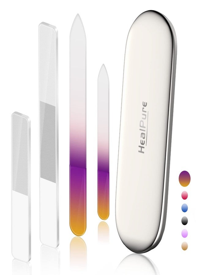 HealPure مبرد أظافر زجاجي وملمع أظافر، طقم فاخر مكون من 4 قطع: مبرد أظافر كريستالي وملمع أظافر زجاجي نانو، مع علبة، أداة مانيكير احترافية، مبرد أظافر تشيكي للأظافر الطبيعية، هدية للنساء والفتيات - Image 1